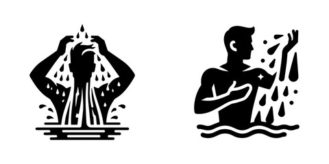 Modern Minimalist Man with Half-Body View Splashing Water Icon, Flat Silhouette of a Sport Athlete Vector for Aquatic Illustration Design