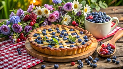 easter cake with easter eggs and flowers