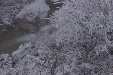 Snowy Mountains of Azerbaijan with Morning Fog