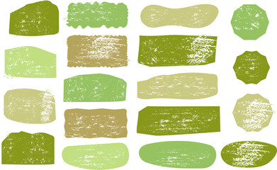 Organic brush strokes with grungy textures in green color with abstract watercolor stains and hand painted shapes.