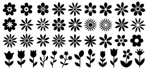 black flower vector geometric floral set