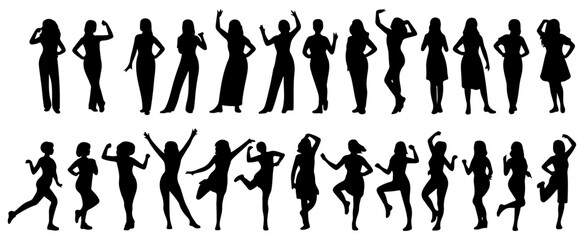 stylish women silhouette vector pose set