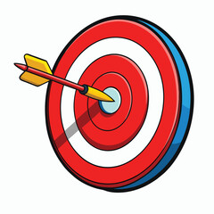A Cartoon Target with Red and White Rings and a Yellow Arrow Firmly in the Bulls Eye Center