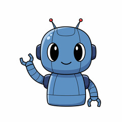 Cheerful Blue Cartoon Robot with Antennae and Waving Hand.