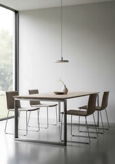 Sleek modern dining table setup with minimalist aesthetic in bright setting