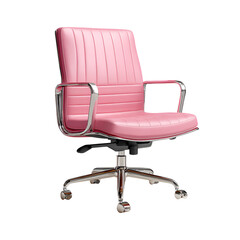 Fototapeta premium Stylish Pink Office Chair with Sleek Chrome Base Isolated