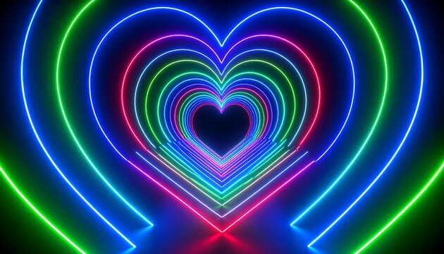 Heart-shaped neon tunnel - Powered by Adobe