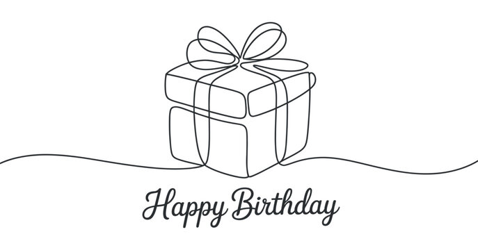 Happy Birthday Present Continuous Line Drawing Celebration