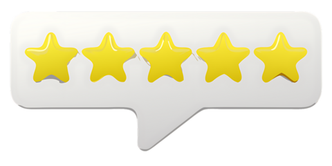 user feedback with five star rating white speech isolated on white background, png, ai generated