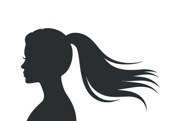 Woman Profile Silhouette with Ponytail Hairstyle against Transparent Backdrop