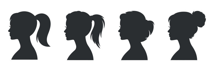 Female Silhouette Profile with Ponytail and Updo Hairstyles Collection
