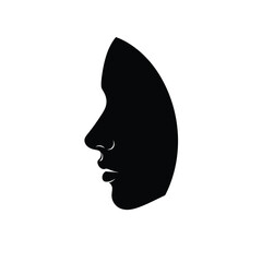 Woman Face Silhouette Profile Elegant Minimalist Design in Black and White