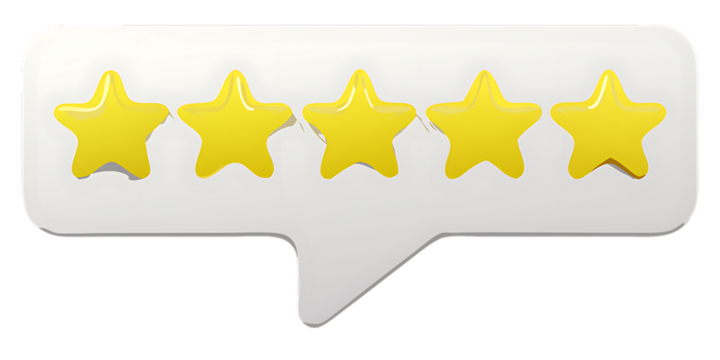 user feedback with five star rating white speech isolated on white background, png, ai generated
