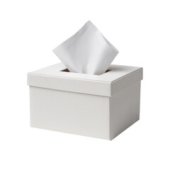 White tissue box with one handkerchief isolated on a transparent background