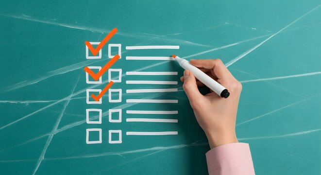 Checklist on Chalkboard with Hand Marking Tasks Complete