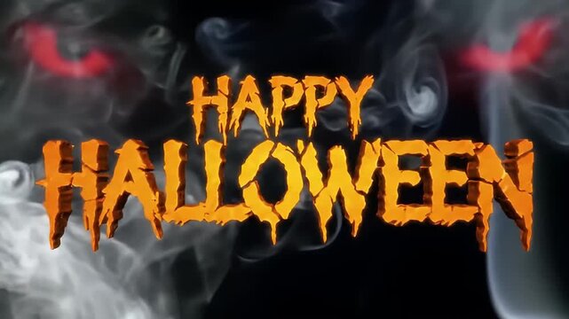Menacing "Happy Halloween" Greeting with Glowing Demon Eyes and Smoke