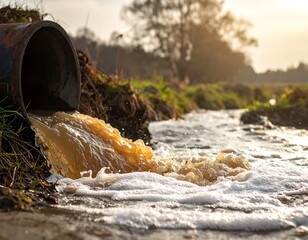 Obraz premium Polluted Water Discharge Environmental Issue.