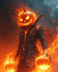halloween pumpkin on fire