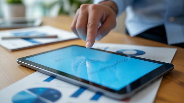 Touchscreen analysis chart business concept with multi-language description.