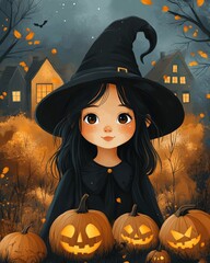 halloween witch on a pumpkin