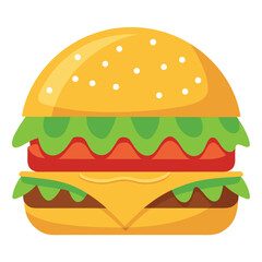 Simple flat vector cheeseburger with lettuce tomato and cheese