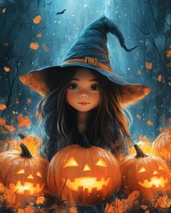 halloween witch with pumpkin