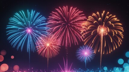 Naklejka premium Multiple colorful fireworks exploding in the night sky