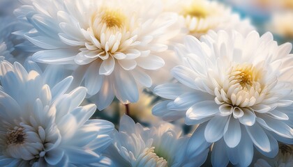 Fototapeta premium Ethereal White Chrysanthemums Serene Floral Dream Banner Design