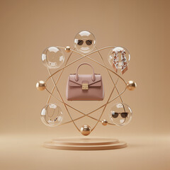 Fashion items encapsulated in transparent capsules on geometric display  