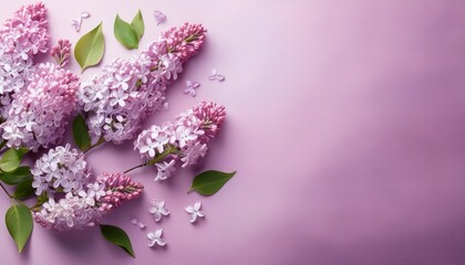 Pastel Lilac Branches Artfully Arranged On A Matching Background Creating A Spring Themed Flat Lay Elegant Design