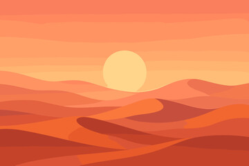 Landscape sunset dunes illustration glow layered gradients desert glowing peach rose vector