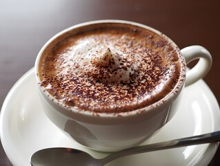 Obraz premium Warm and inviting cup of hot chocolate dusted with cocoa powder