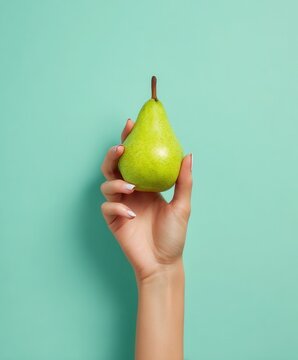 hand holding a ripe pear