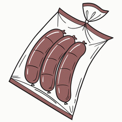 Three delicious sausages in a clear plastic bag ready for grilling or cooking for a tasty meal or barbecue occasion