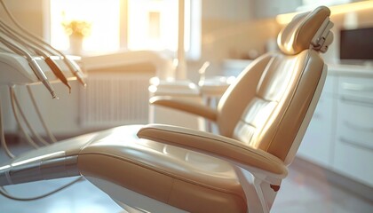 Modern Dentist Office Chair in Sunlit Clinic.