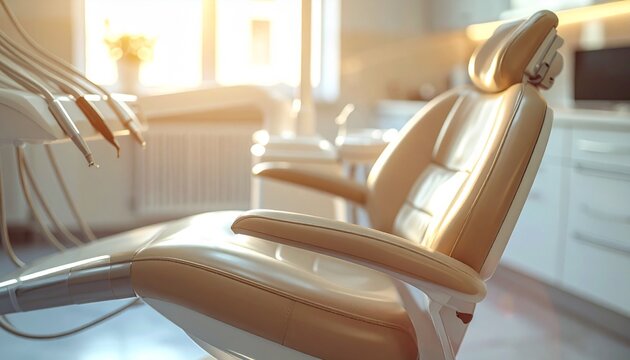 Modern Dentist Office Chair in Sunlit Clinic.
