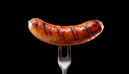 Close Up Of A Grilled Sausage On A Fork Isolated On A Transparent Background Ready For Advertising Or Design Projects