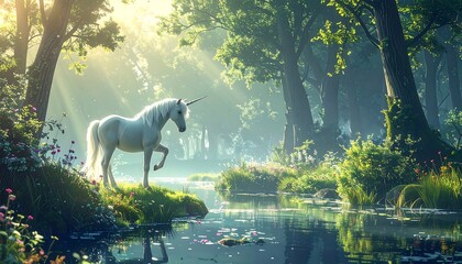 Magical Unicorn in a Forest.