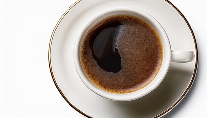 White Coffee Cup Filled With Hot Black Coffee On A White Plate Isolated On Transparent Background