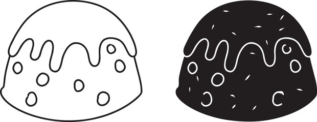 Pudding illustration, decorative dessert design, festive holiday sweet vector, seasonal food artwork, traditional celebration treat drawing