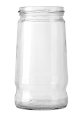 Empty clear glass jar on transparent background