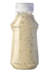 Ranch salad dressing in plastic bottle on transparent background