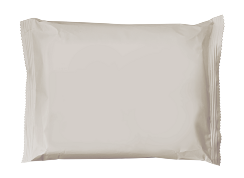 Blank food packaging pouch standing on transparent background