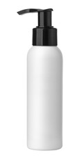 White cosmetic pump dispenser bottle on transparent background