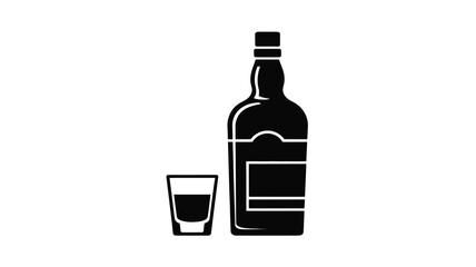 Alcoholic beverage bottle and shot glass silhouette icon graphic design