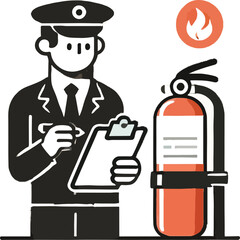 Fire inspector with clipboard and extinguisher fire safety