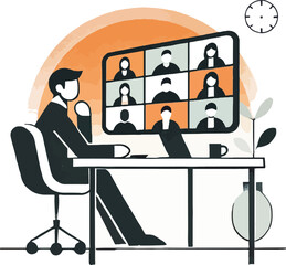 Man in suit on video call with multiple participants