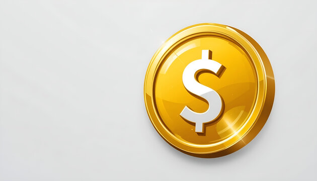 Shiny Cartoon Gold Dollar Coin Illustration for E-commerce and Finance