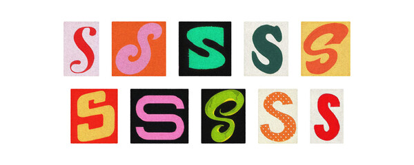 Magazine letter S cutout tiles collage set on transparent PNG
