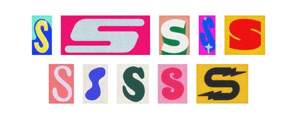 Typography letter S set in diverse styles, cutouts on PNG
